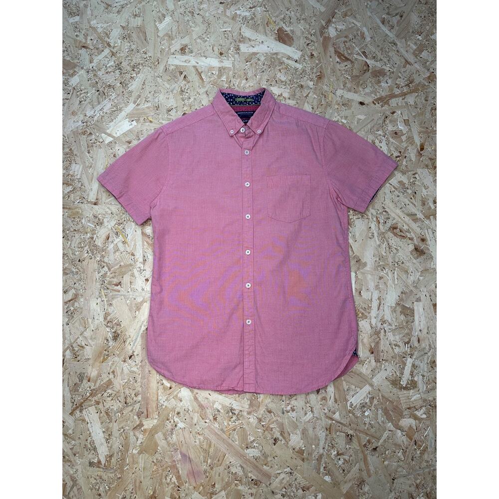 Denim & Flowers Mens Red Short Sleeve Button Down Slim Fit Shirt Sz S